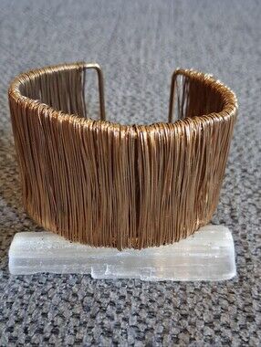 Wide Gold Wire Cuff Bracelet - Metallic
